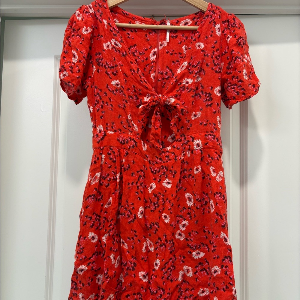 Red floral dress with attached shorts